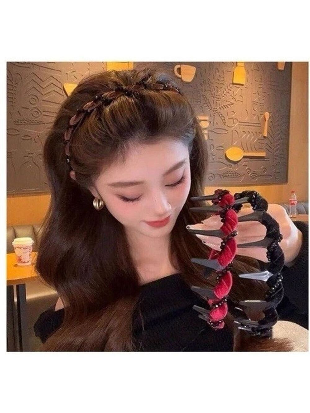 3Pcs High Cranium Beaded Hairbands Elegant Black, Brown & Red Beauty